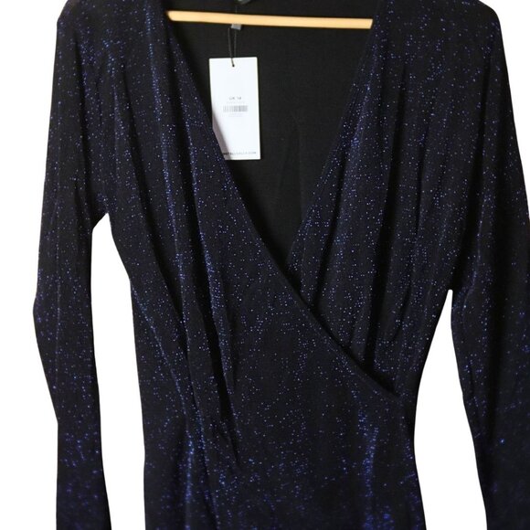 LTS Tall Blue Glitter Wrap Look Top – New With Tags - Picture 5 of 6